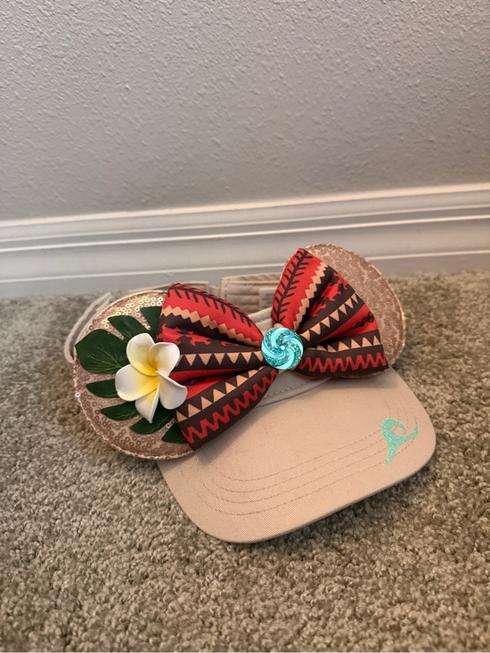Accessories - Handmade Moana Inspired Mouse Ears Visor, Hawaiian Flower